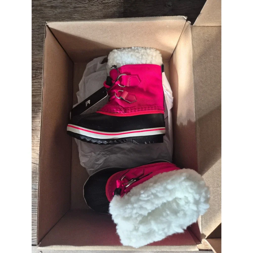 Sorel Kids Yoot Pac Nylon Red Black Waterproof Snow Boots NC1962-600 Size 9 New